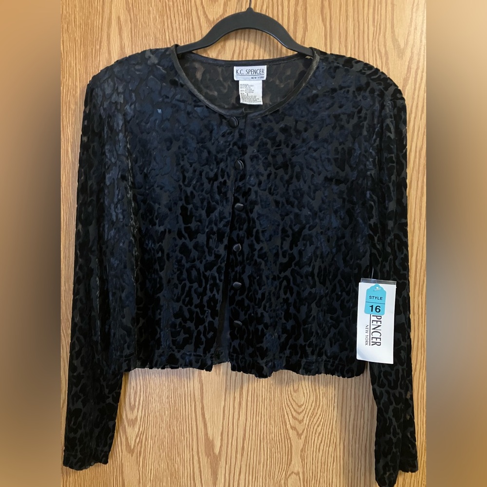 VTG KC Spencer New York Women’s size 16 NWT Black Leopard Print Button Cardigan